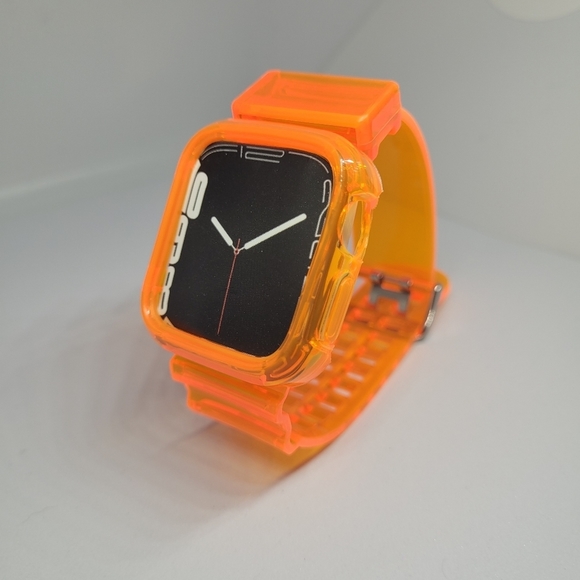 Top Quality Silicone Clear Apple Watch Wristband and Cover Orange 42/44 - Picture 3 of 4